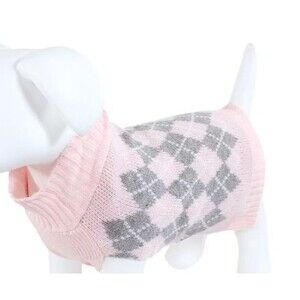 Lovable Friends Dog Puppy Sweater Pink Gray Argyle Size Medium NEW